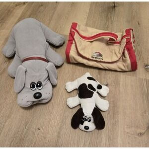Vintage Pound Puppies Newborns Plush Lot w/ Carrier Bag – Gray & White Dogs